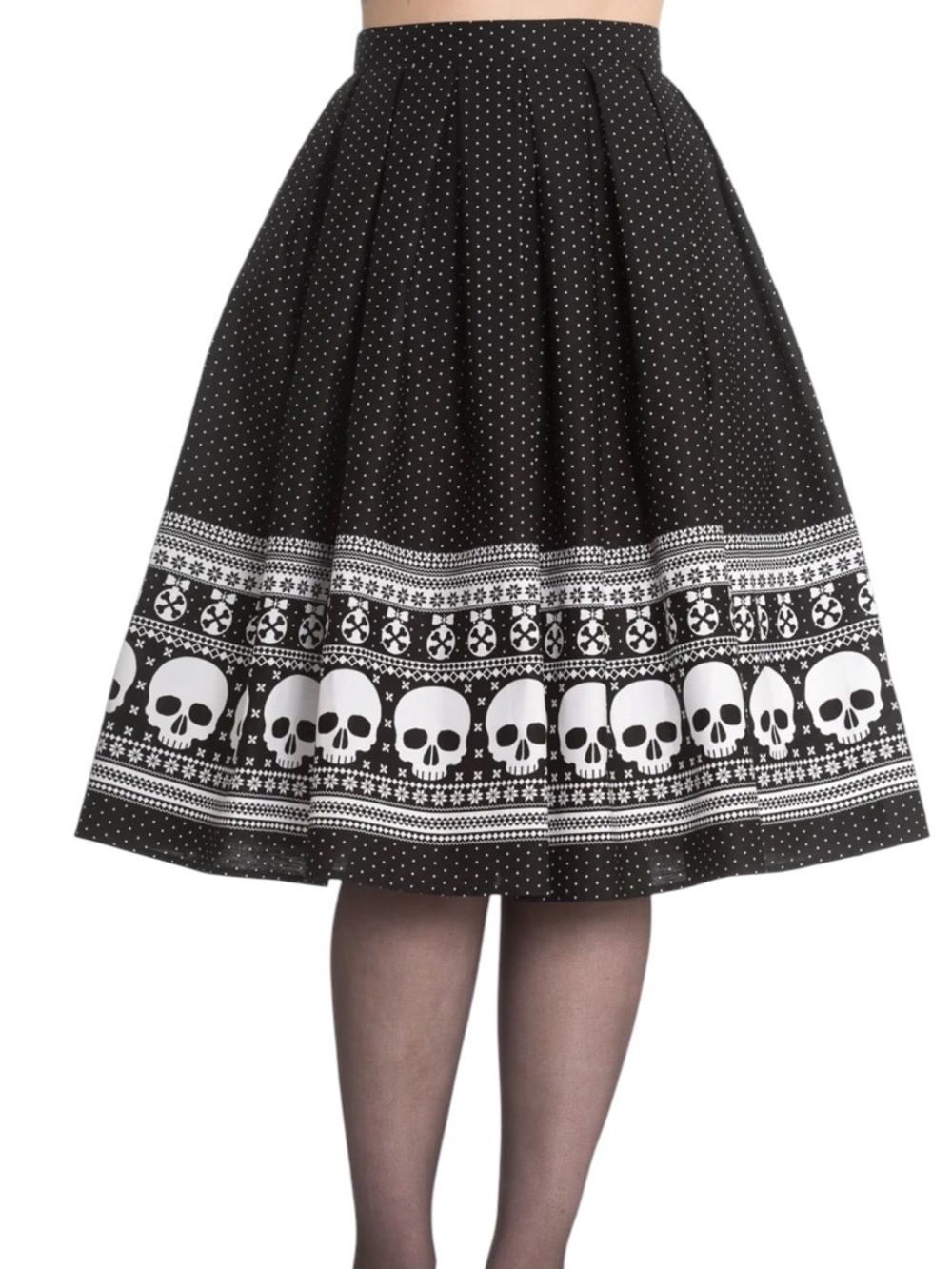 Hell Bunny Clara Skirt Black White Polka Dot Skulls Size 2XL - Picture 8 of 8